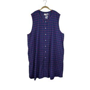 Vermont Country Store Cotton Flannel Jumper Dress Blue Red Plaid NEW Size 2X